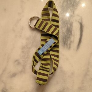 J. McLaughlin Striped Olive & Brown Fabric Belt with D-Ring Size Small